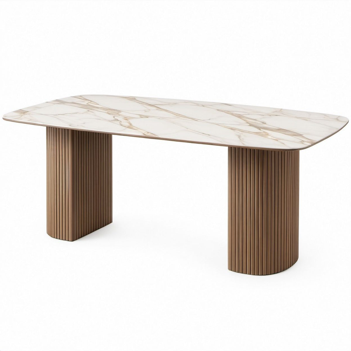Stół do jadalni z ceramicznym blatem imitującym marmur, biało-beżowo-brązowy, 180 x 90 x 75 cm