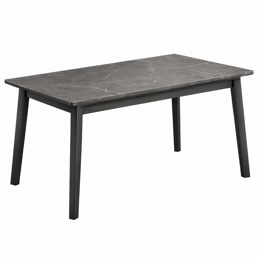 Prostokątny stół do jadalni 140 x 80 x 75 cm z blatem MDF w dekorze szarego marmuru, szaro-czarny