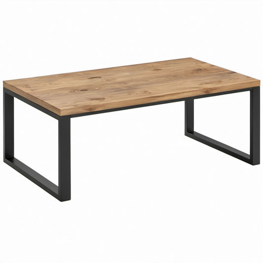 Prostokątny stolik kawowy z litego dębu na czarnej stalowej podstawie 120 x 60 x 45 cm