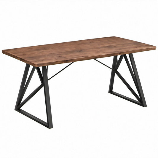Prostokątny stół do jadalni z litego drewna akacjowego i stali 180 x 90 x 75 cm, brązowo-czarny