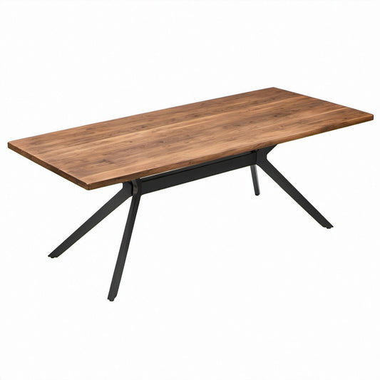 Prostokątny stół do jadalni z litego drewna akacjowego 180 x 90 x 75 cm, Brązowy/Czarny