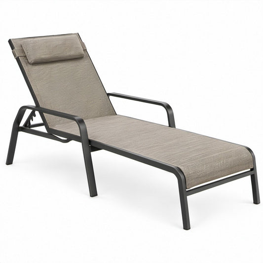 Regulowany leżak ogrodowy z aluminium i siatki Textilene, taupe/czarny, 196 x 65 x 35 cm